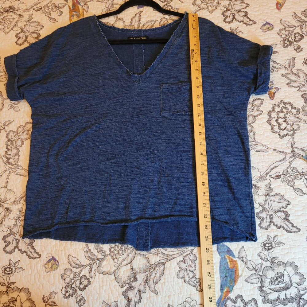 Rag & Bone V-neck Short Sleeve Oversized T-shirt Dark Blue Small - Picture 10 of 10